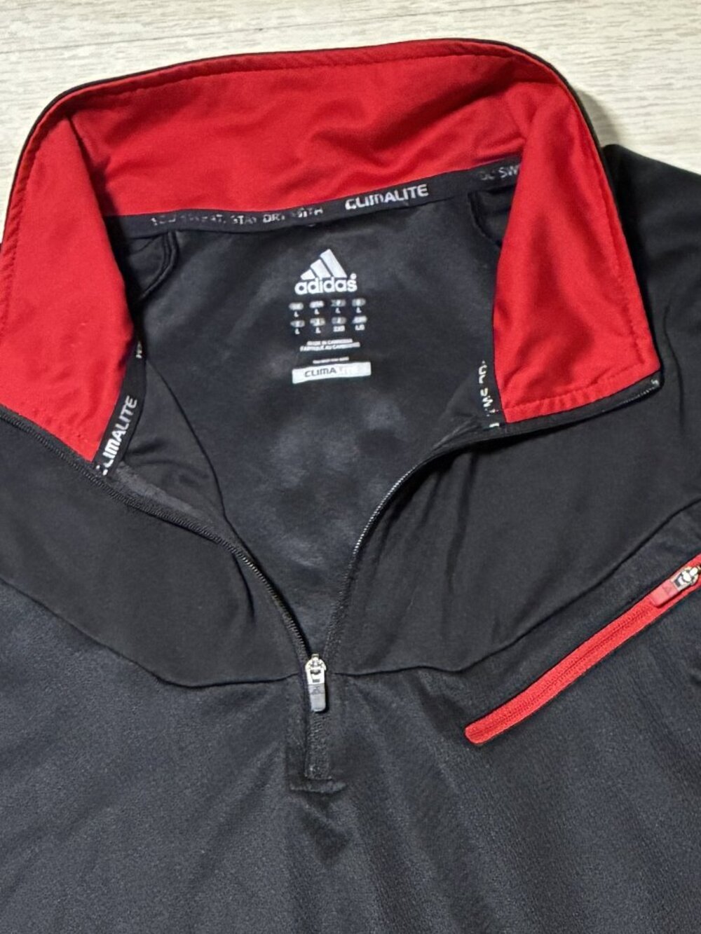Adidas Climalite Men's Quarter-Zip Pullover Athletic Jacket Black/Red Size Large
